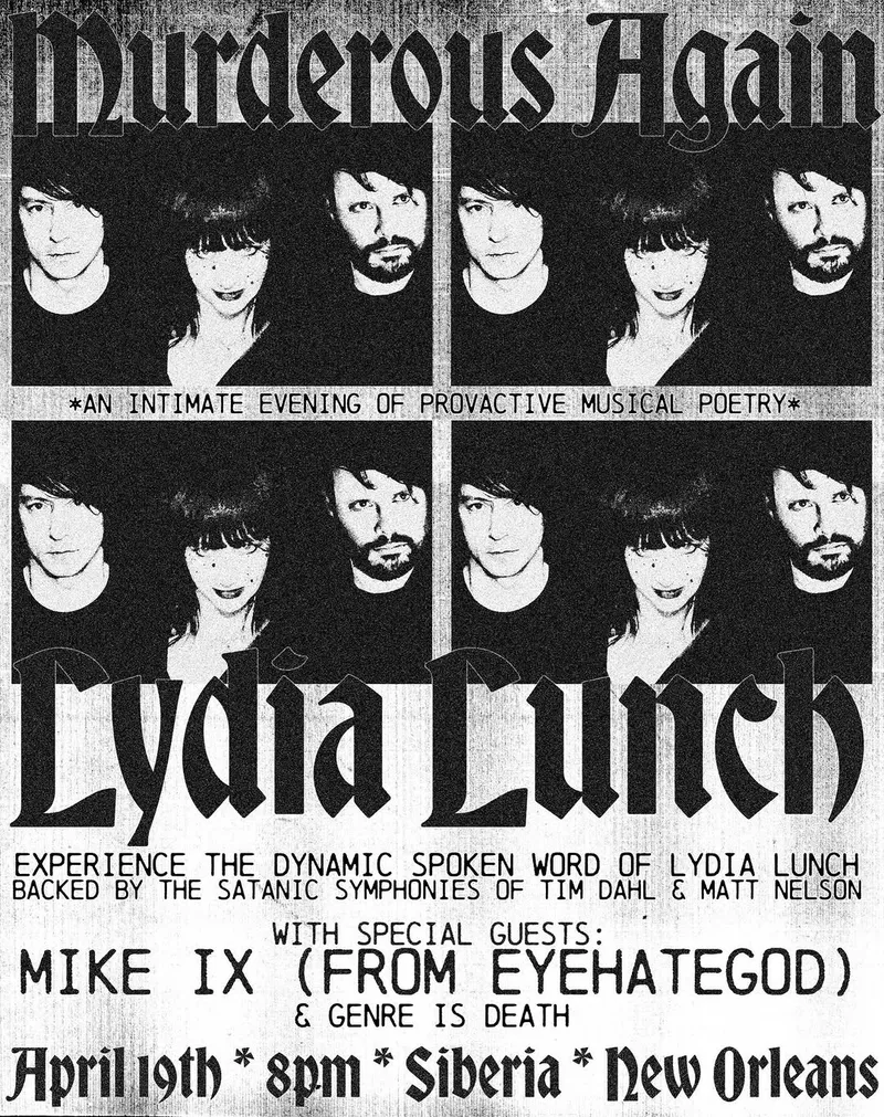 Lydia Lunch: Murderous Again, New Orleans | Siberia at Mato events