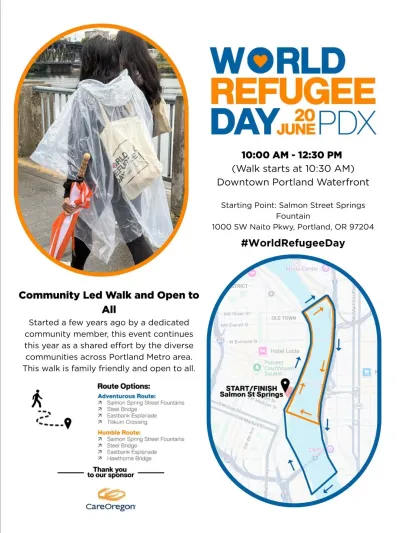 World Refugee Day Walk, Portland | Salmon Street Springs Fountain