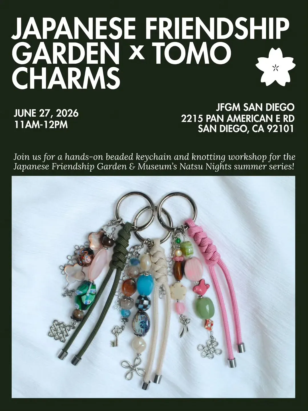 テラニウム（ハンドメイド） Beaded Keychain Workshop, San Diego | Japanese Friendship Garden